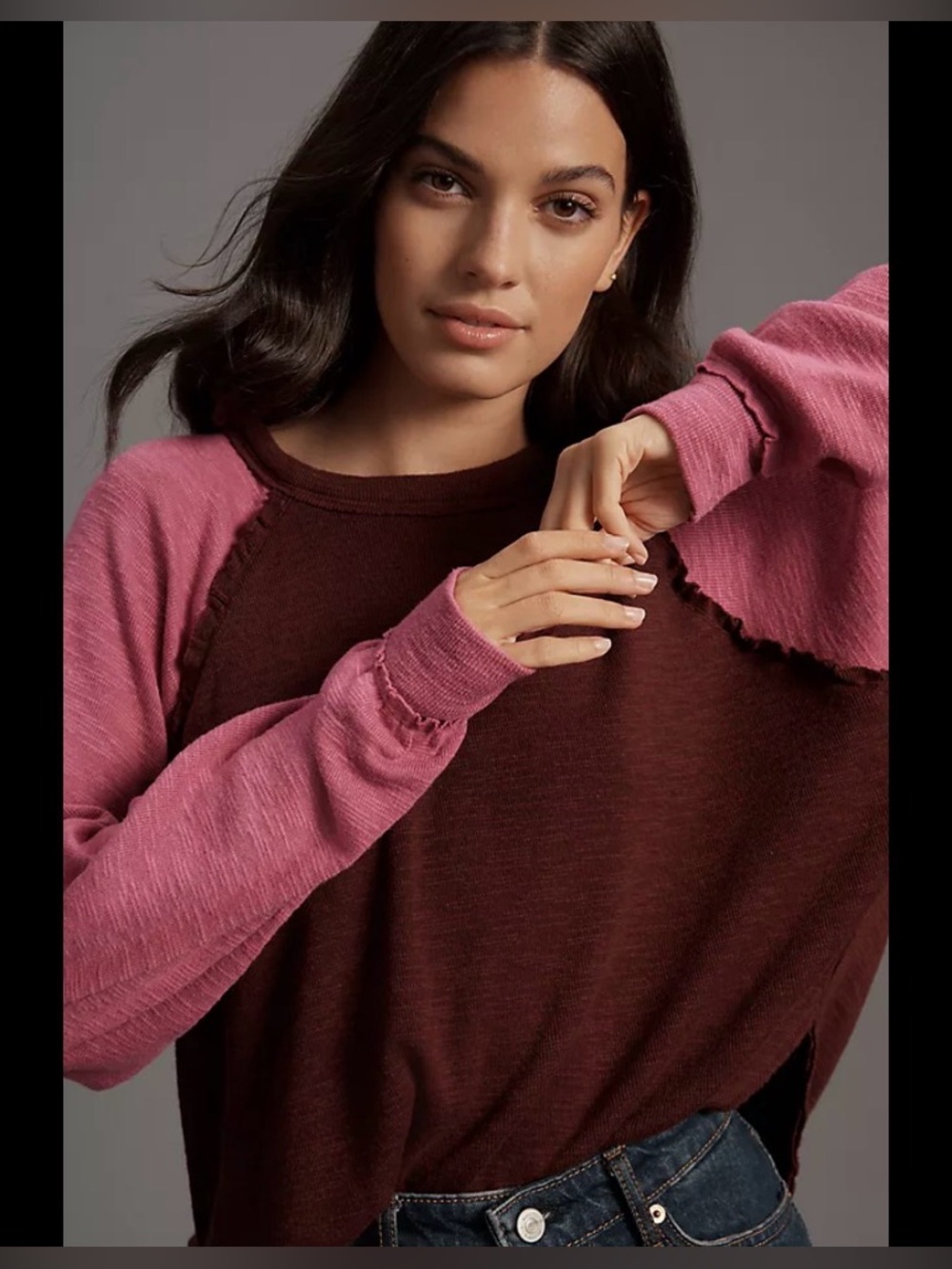 Pilcro Ruffled Raglan Thermal Top